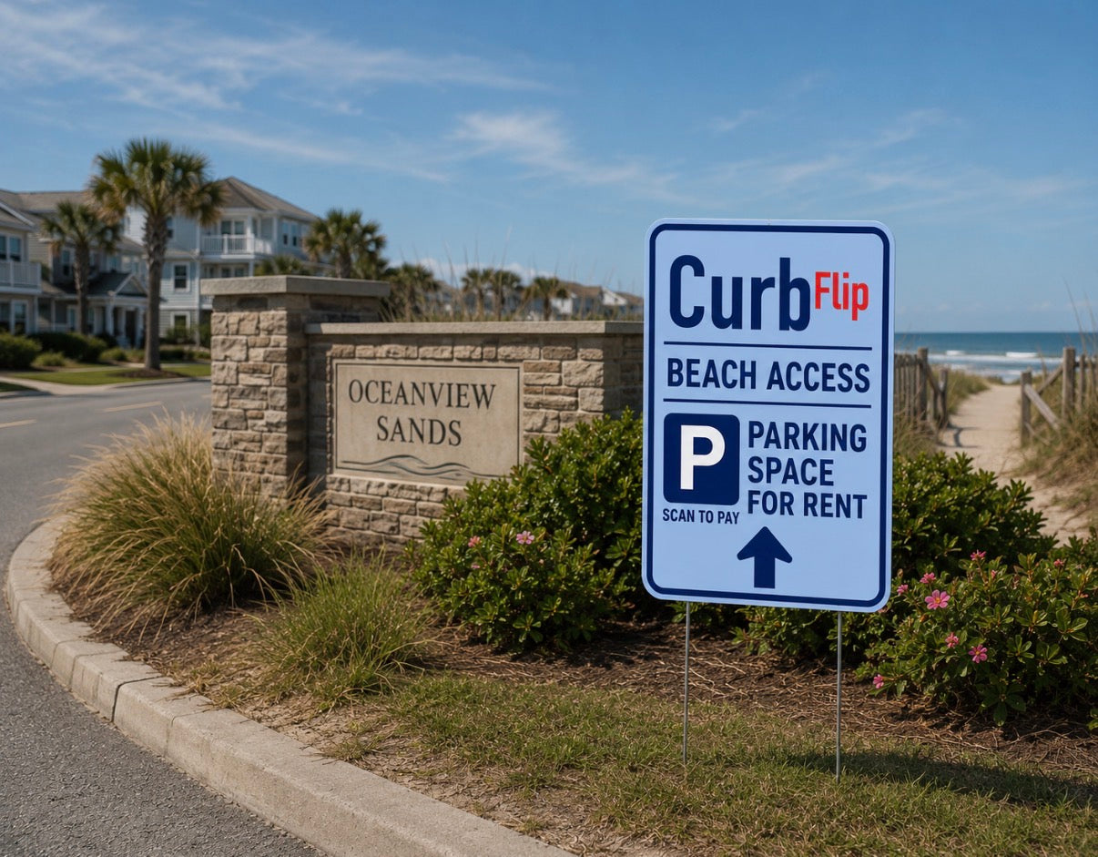 CurbFlip® “Scan To Pay” BEACH ACCESS Parking Sign With Stand