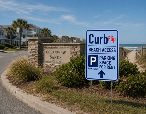 CurbFlip® “Scan To Pay” BEACH ACCESS Parking Sign With Stand