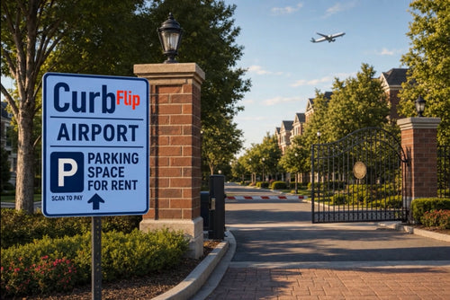 CurbFlip® “Scan To Pay” AIRPORT Parking Sign With Stand