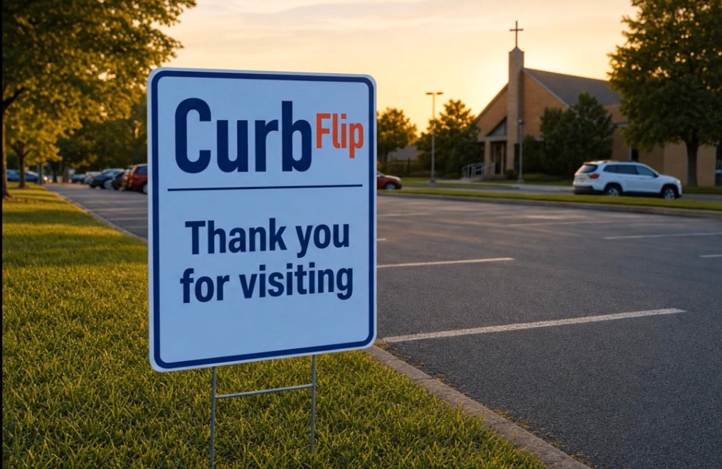 CurbFlip® “Scan To Pay” CHURCH Parking Sign With Stand