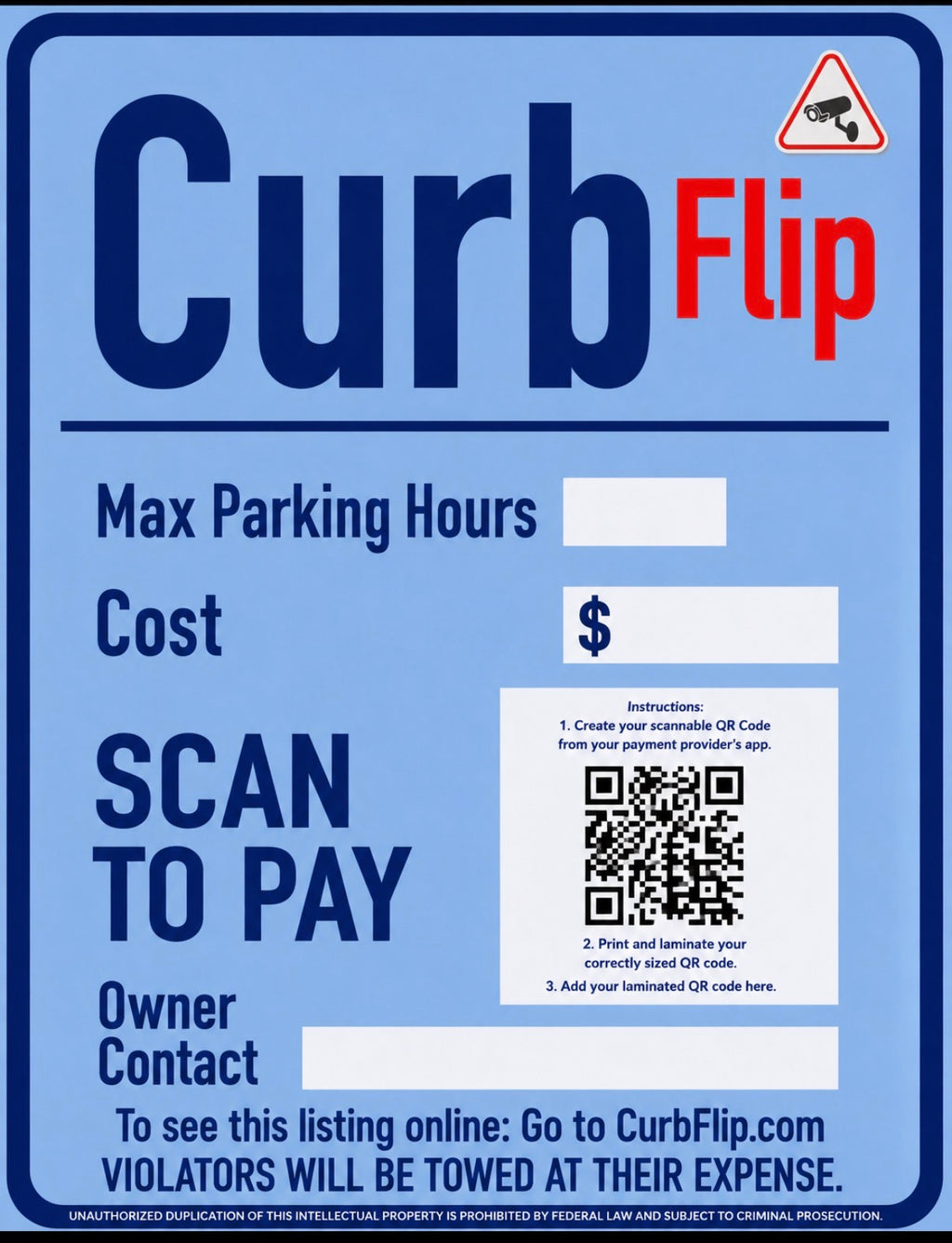 CurbFlip® “Scan To Pay” Parking Sign With Stand
