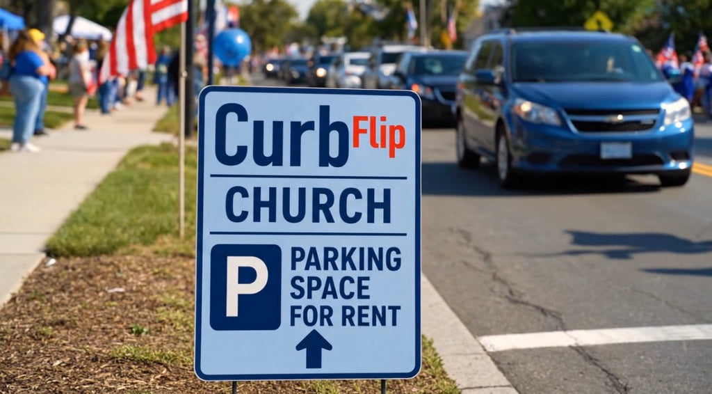 CurbFlip® “Scan To Pay” CHURCH Parking Sign With Stand